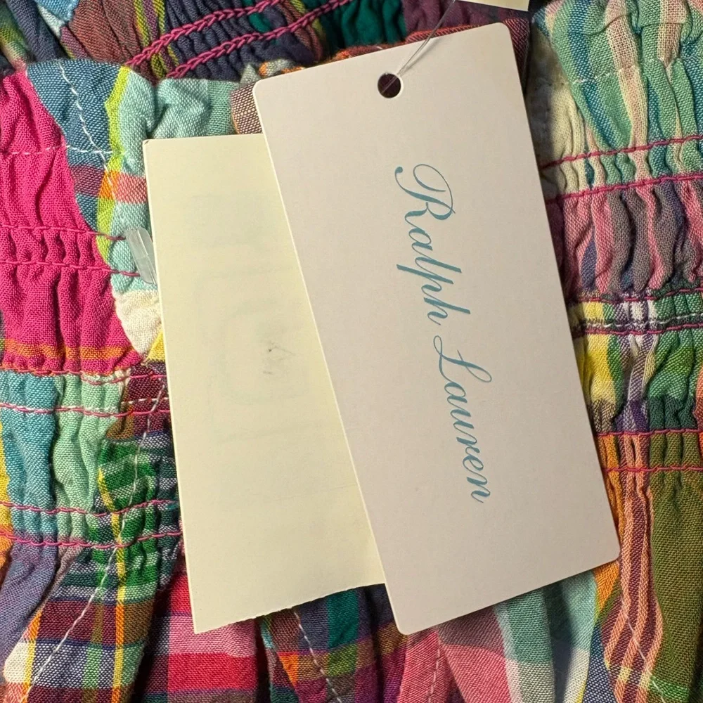 NWT Polo Ralph Lauren Baby Girl’s Madras Bubble Shortall & Hat Set Summer Preppy